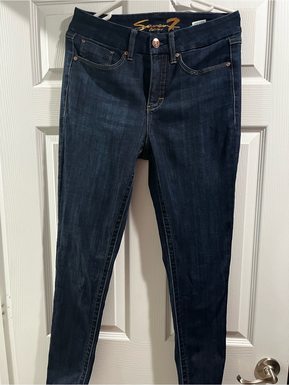 Seven7 Navy Skinny Jeans with Subtle Fading